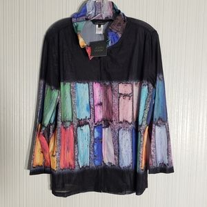 John Mark Black/Multi Color Mesh Zipper Jacket,  sz L